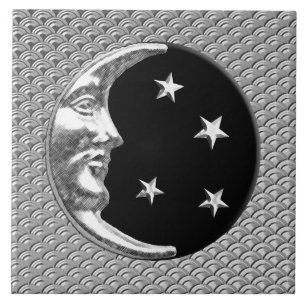 Art Deco Moon e estrelas - Black and Silver