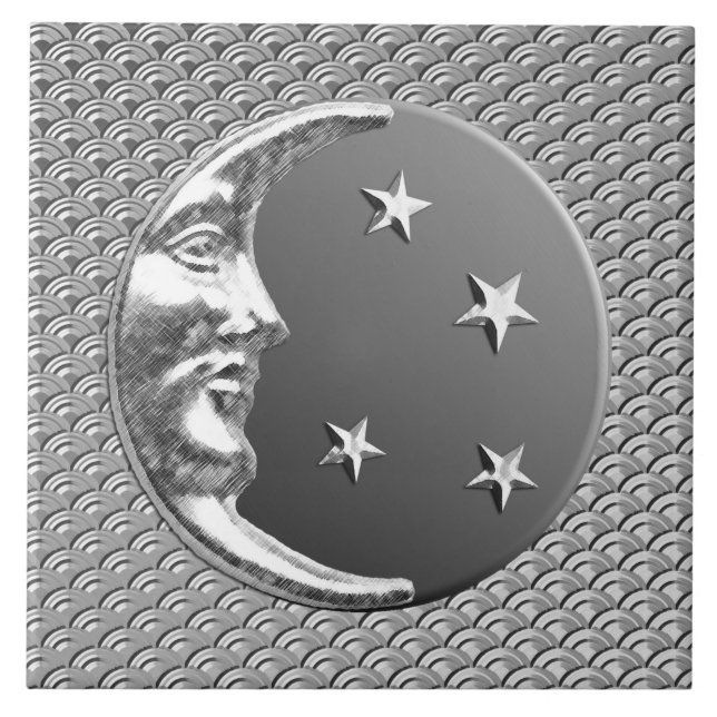 Art Deco Moon e estrelas - Cinzas/Cinzas e Prata (Frente)