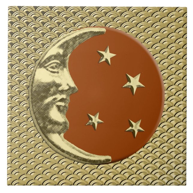 Art Deco Moon e estrelas - Rust Brown e Dourado (Frente)