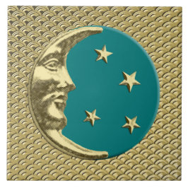 Art Deco Moon e estrelas - Teal e Dourado