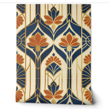 Art Deco Navy Terracota & Dourado Floral Lótus