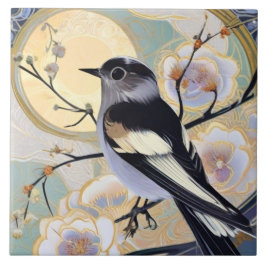 Art Deco Nouveau Bird em Branch Mutuamente Floral