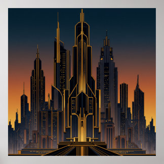 Art Deco Nouveau Estilo Cityscape Poster