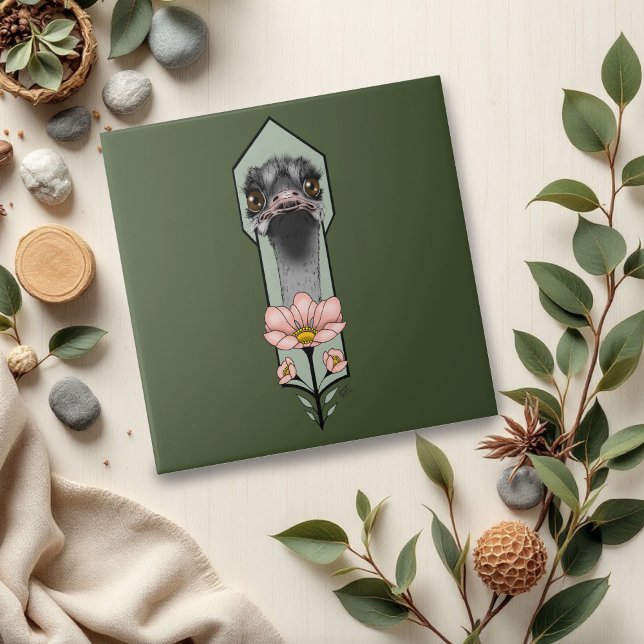 Art Deco Ostrich Flores Verde (Criador carregado)