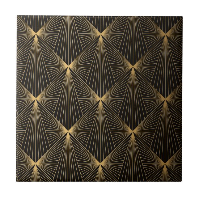 Art déco,ouro preto,elegante,chique,padrão,sofisti (Frente)
