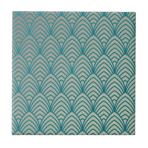 Art deco, padrão do ventilador, teal, branco, pad