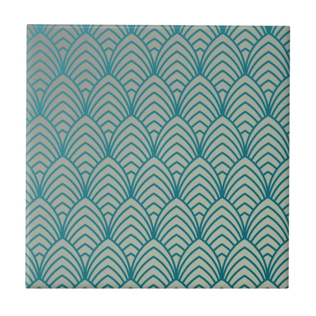 Art deco, padrão do ventilador, teal, branco, padr (Frente)