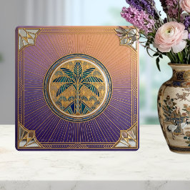 Art Deco Palm Tree Sunrise Gradient Ceramic Tile