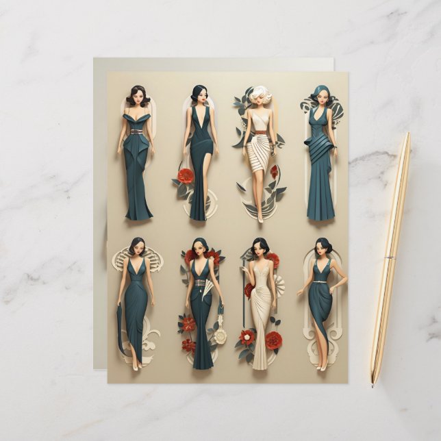 Art Deco Paper Dols Scrapbook Paper (Frente/Verso In Situ)