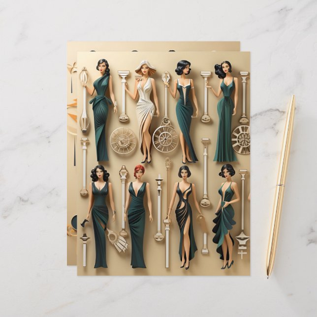 Art Deco Paper Dols Scrapbook Paper (Frente/Verso In Situ)