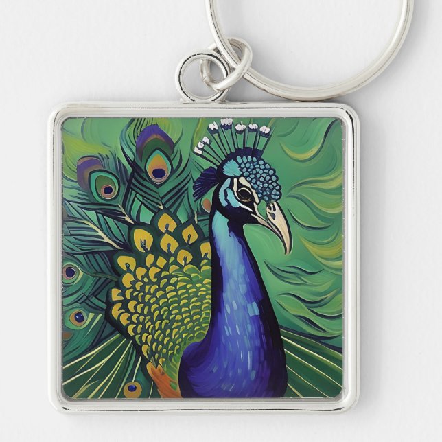 Art Deco Peacock Chaveiro (Frente)