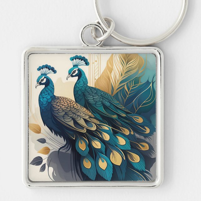 Art Deco Peacock Chaveiro (Frente)