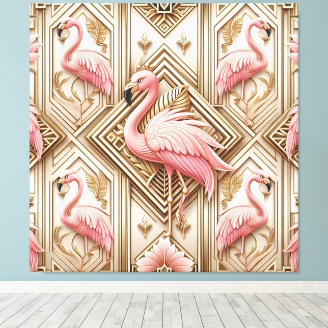 Art Deco Pink Flamingo Canvas Print (Insitu(piso de madeira))