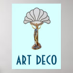 Art Deco Poster 20<br><div class="desc">Um clássico poster de arte da era do estilo e do design. A poster apresenta uma figura de estátua de metal feminina montada em uma base de pedra. A figura também é um suporte de lâmpada e está segurando uma bela lampshade.</div>