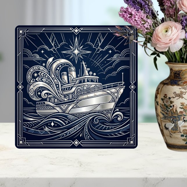 Art Deco Prata barco Ondas do Oceano Noite Estrela (Criador carregado)