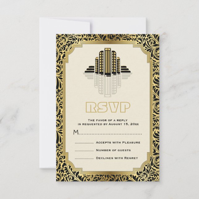 Art Deco prédios negros, RSVP de Casamento de Ouro (Frente)