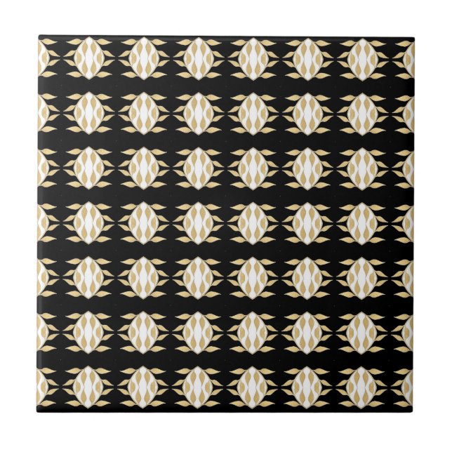 Art Deco Preto - Dourado Padrão Gráfico Branco (Frente)