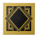 Art Deco Preto Elemento Quadrado Geométrico Amarel<br><div class="desc">Azulejo cerâmico decorativo de elemento quadrado geométrico elegante, preto e mostarda, de cor amarela, ao estilo de deco de arte amarela. Design elegante, perfeito para um interior moderno ou artístico de estilo vintage. Para outras combinações de cores, entre em contato com o designer.</div>