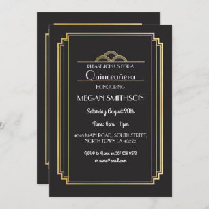 Art Deco Quinceanera Festa de aniversário Convite