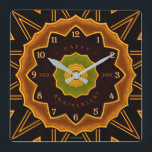 Art Deco - Relógio de Parede Acritiva Floral<br><div class="desc">Esta design de Art Deco apresenta uma ilustração floral saborosa em tons de terra quente (ocher,  siena,  castanho,  verde-oliva). As imagens e o seu texto,  "Feliz Aniversário" e "20XX-20XX" são totalmente editáveis.</div>