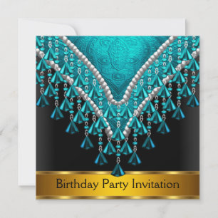 Art Deco Retro Convite de aniversário Teal