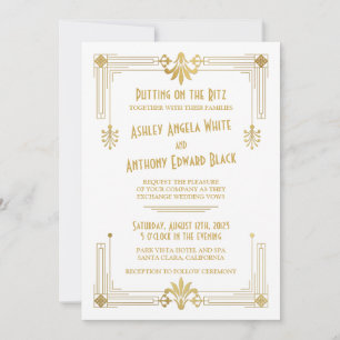Art Deco Roaring 20s Convite Dourado para Casament
