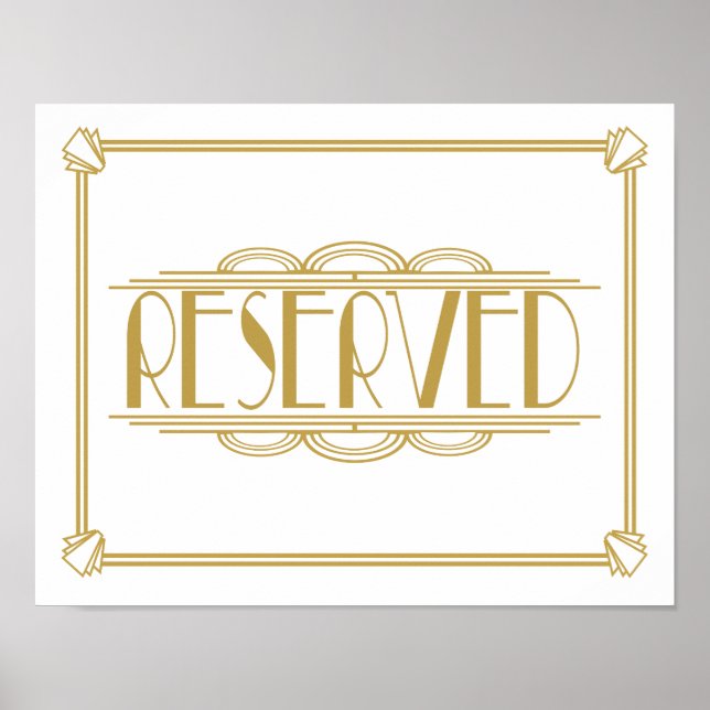 Art Deco Roaring 20's Reserved sign impressão (Frente)
