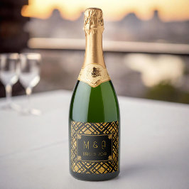 Art Deco Rótulo da Garrafa de Vinho Preto e Dourad