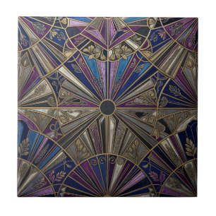 Art Deco Roxo Dourado Explosão de Sol