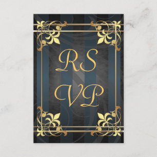 Art deco Rsvp preto filigrana Dourado