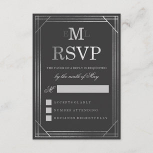 Art deco RSVP Wedding da folha de prata do falso
