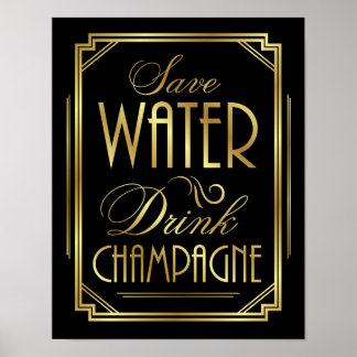 Art Deco SAVE WATER DRINK CHAMPAGNE Impressão