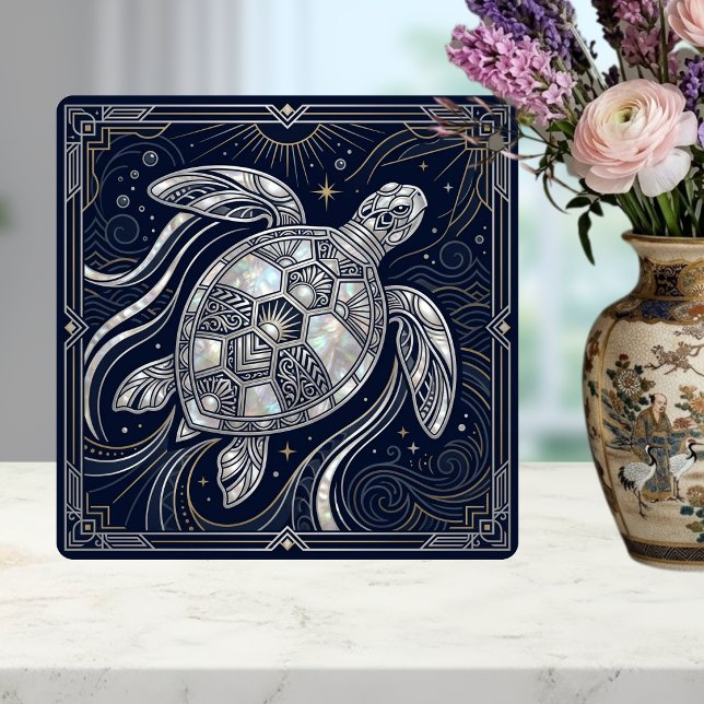 Art Deco Sea Turtle Mother of Pearl Style Tile (Criador carregado)