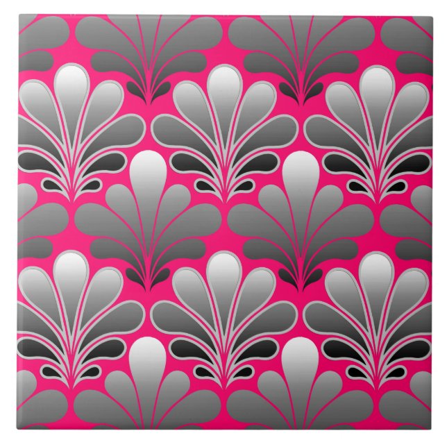 Art Deco Shell Pattern, Cinzas e Fuchsia Pink (Frente)