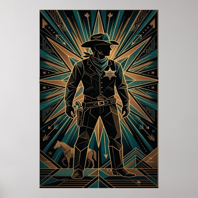 Art Deco Sheriff Poster - Geometric Cowboy Silhoue (Frente)