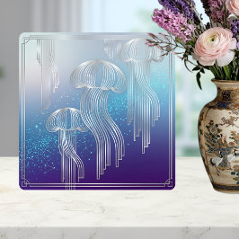 Art Deco Silver Jellyfish Ocean Gradient Design