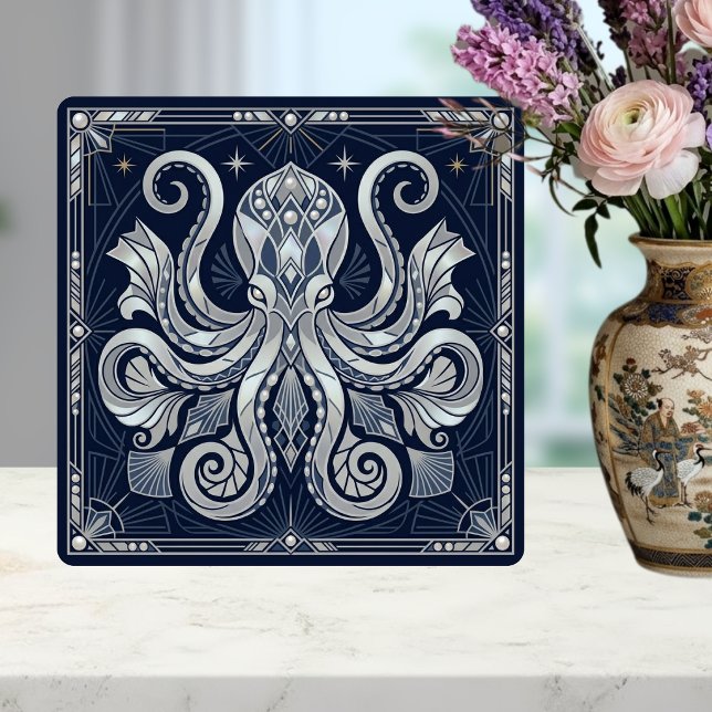 Art Deco Silver Octopus Mandala  Kraken  (Criador carregado)