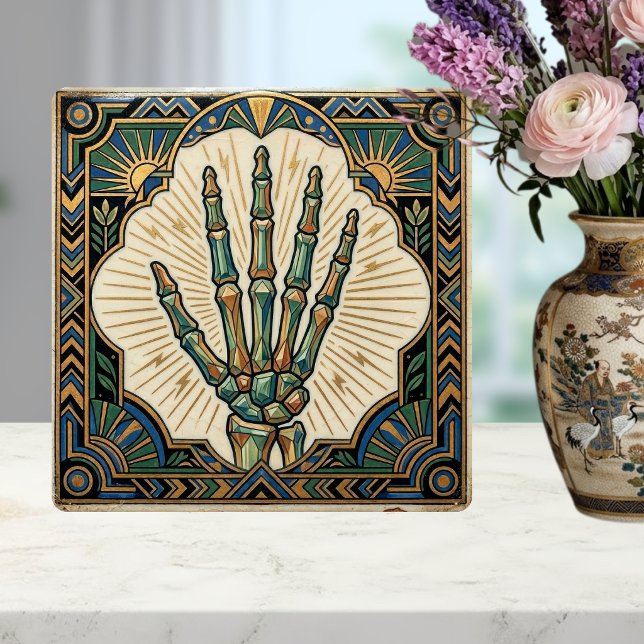 Art Deco Skeleton Hand Green Gold Geometric Design (Criador carregado)