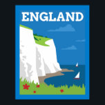 Art Deco Style England Poster<br><div class="desc">Este trabalho de arte apresenta um simples poster de estilo Art Deco mostrando os penhascos brancos de Dover na Inglaterra.</div>