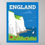 Art Deco Style England Poster<br><div class="desc">Este trabalho de arte apresenta um simples poster de estilo Art Deco mostrando os penhascos brancos de Dover na Inglaterra.</div>