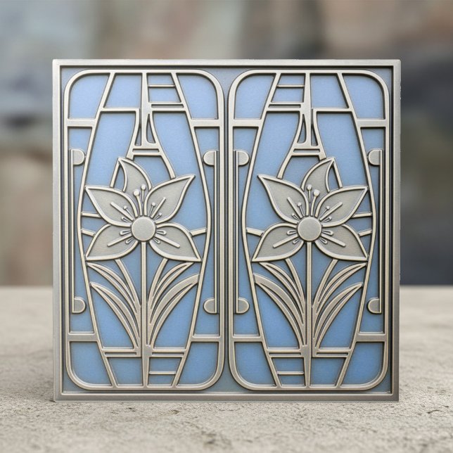 Art Deco Stylized Lily Floral #10 Blue ID1196 (Criador carregado)