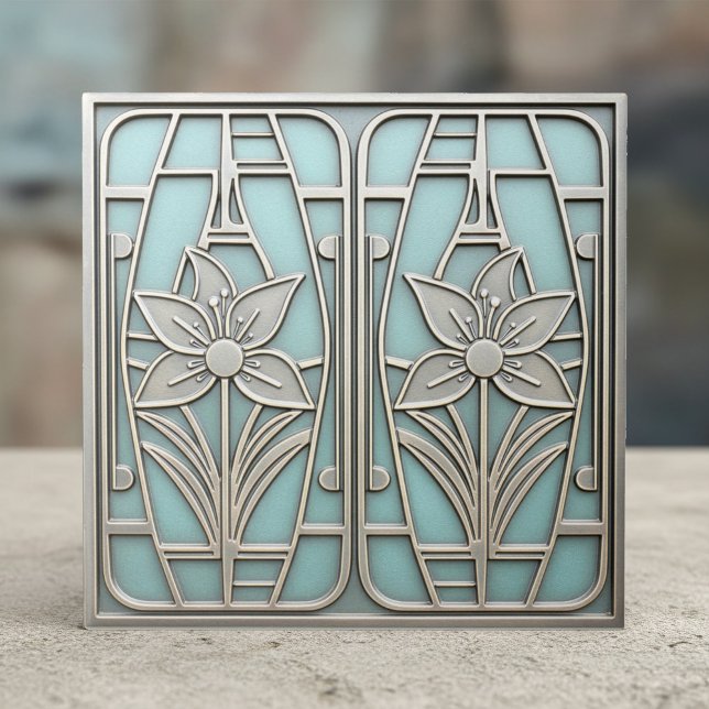 Art Deco Stylized Lily Floral #10 Teal ID1196 (Criador carregado)
