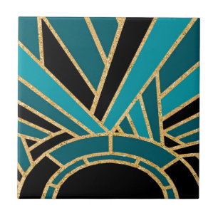 Art Deco Sunburst (Azul) Cerâmica