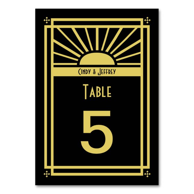 Art Deco Sunburst Table Number Cartões (Frente)