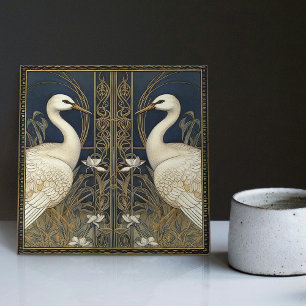 Art Deco Swans Wall Decor Art Nouveau Crane Swan