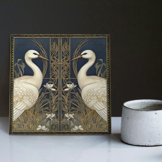 Art Deco Swans Wall Decor Art Nouveau Crane Swan (Criador carregado)