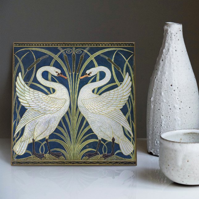 Art Deco Swans Wall Decor Art Nouveau Swan (Seek more? Explore our collection for more matching tiles to uplift your space.)