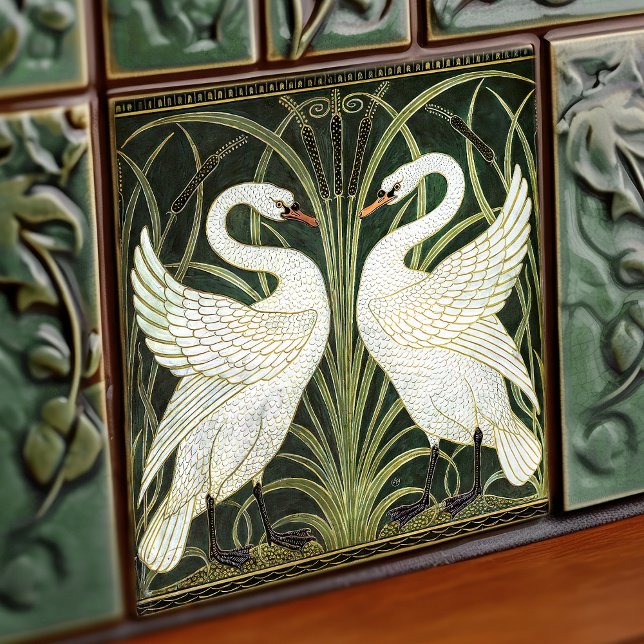 Art Deco Swans Wall Decor Art Nouveau Verde (Criador carregado)