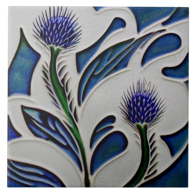 Art Deco Thistle Wall Decor Art Nouveau Cerâmica C (Frente)