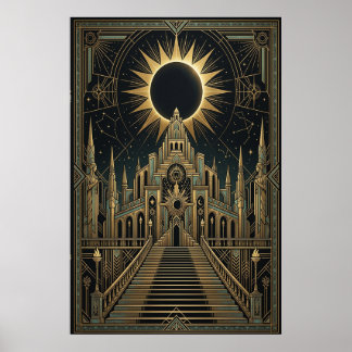 Art Deco Total Eclipse Palace Poster | Gold Teal